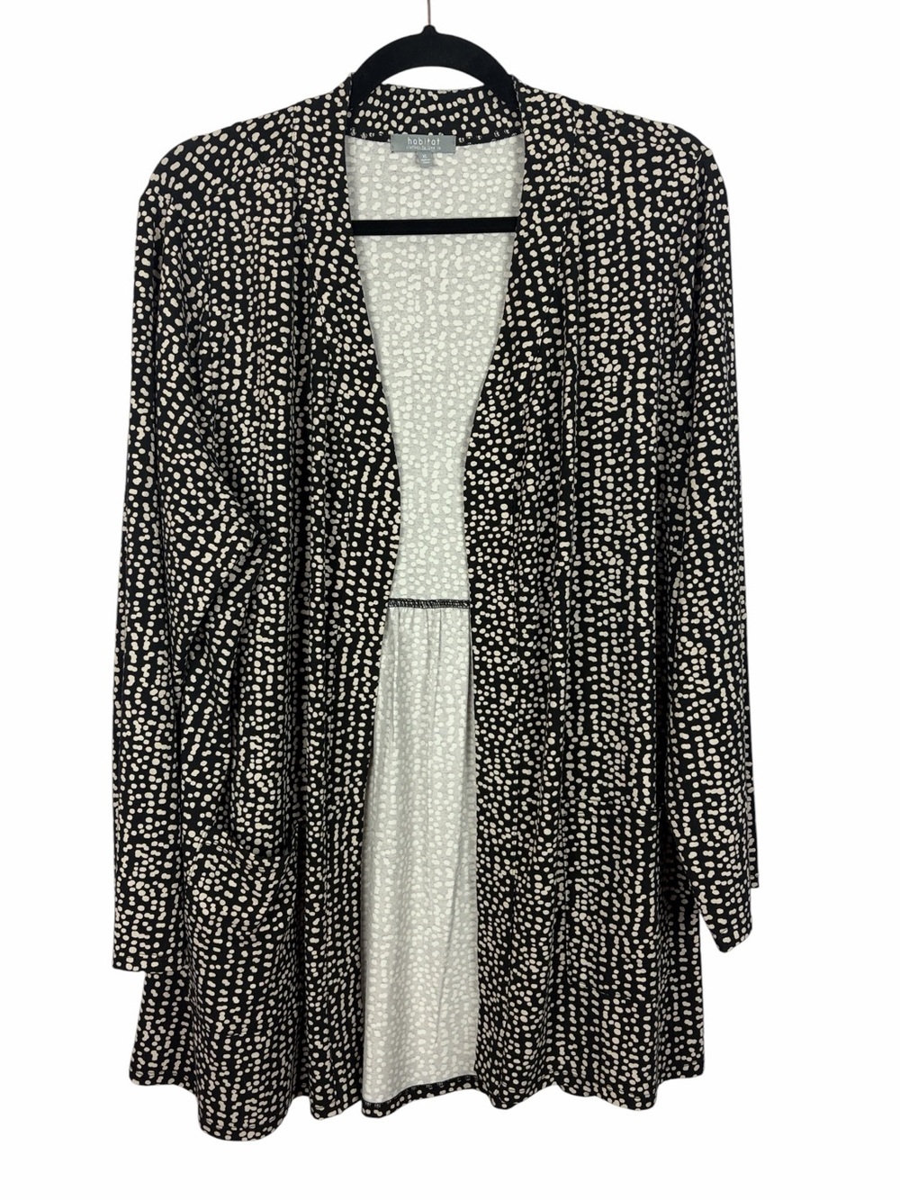 Habitat Women’s Open Front Cardigan XL Black White Dot Print Stretch Jacket